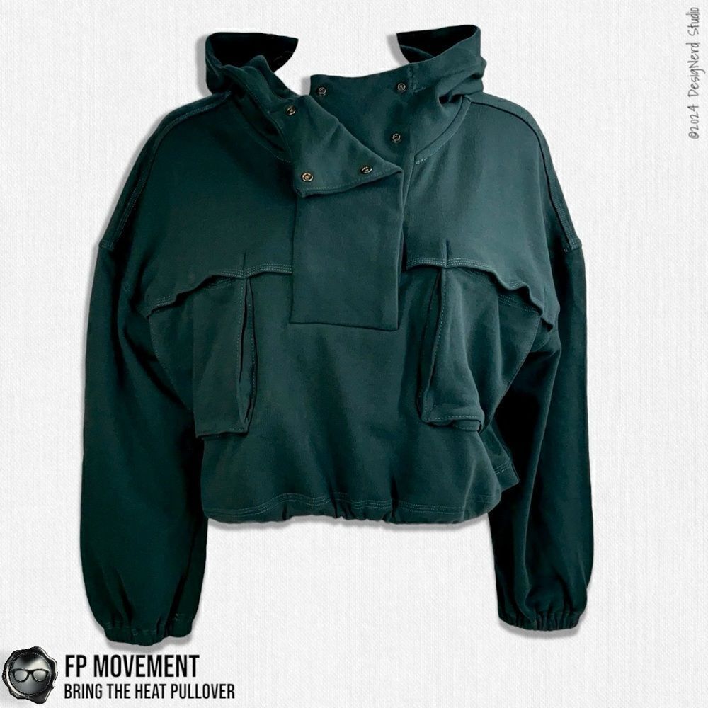 FP MOVEMENT BRING THE HEAT CROPPED HOODIE CORDED PULLOVER PINE GREEN SWEATSHIRT